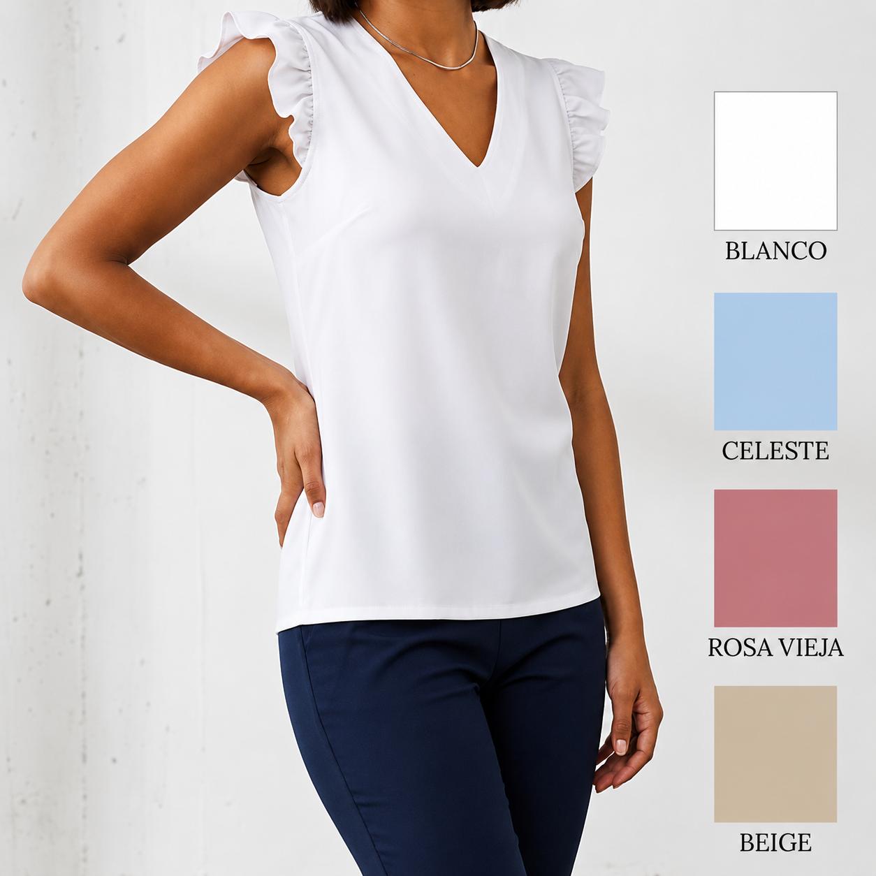 Blusa de lino con escote V y volados