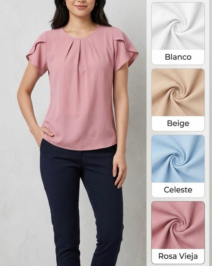 Blusa de lino con cuello redondo y pinzas