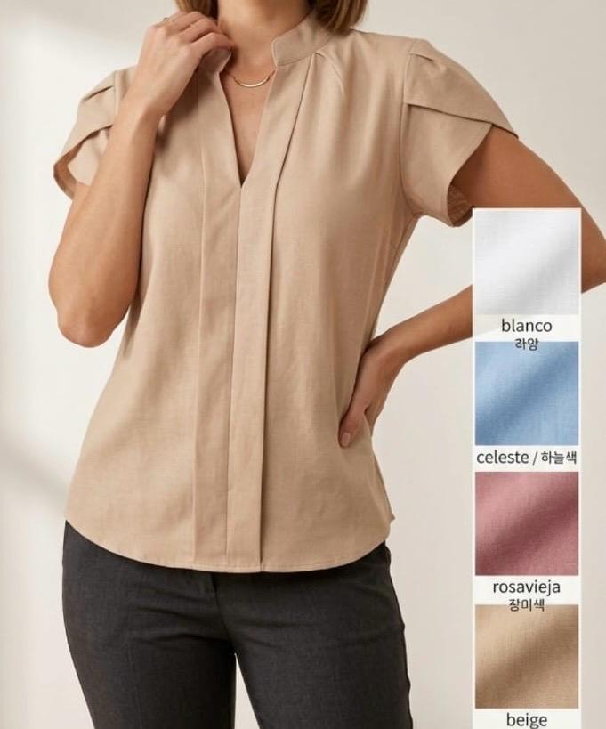 Blusa social de lino con cuello mao